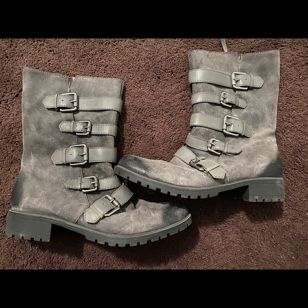 Charcoal Combat Boots w/ belts
